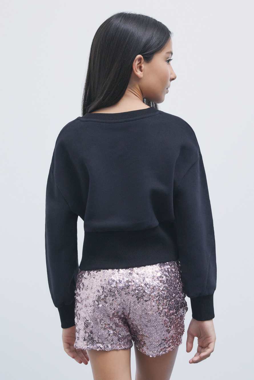 Cotton sweatshirt with sequin logo, Black, Patrizia Pepe