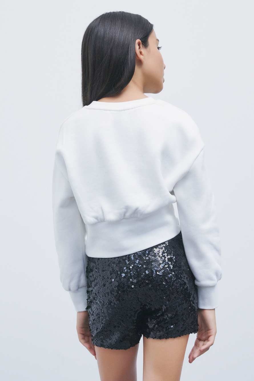 Cotton sweatshirt with sequin logo, White, Patrizia Pepe