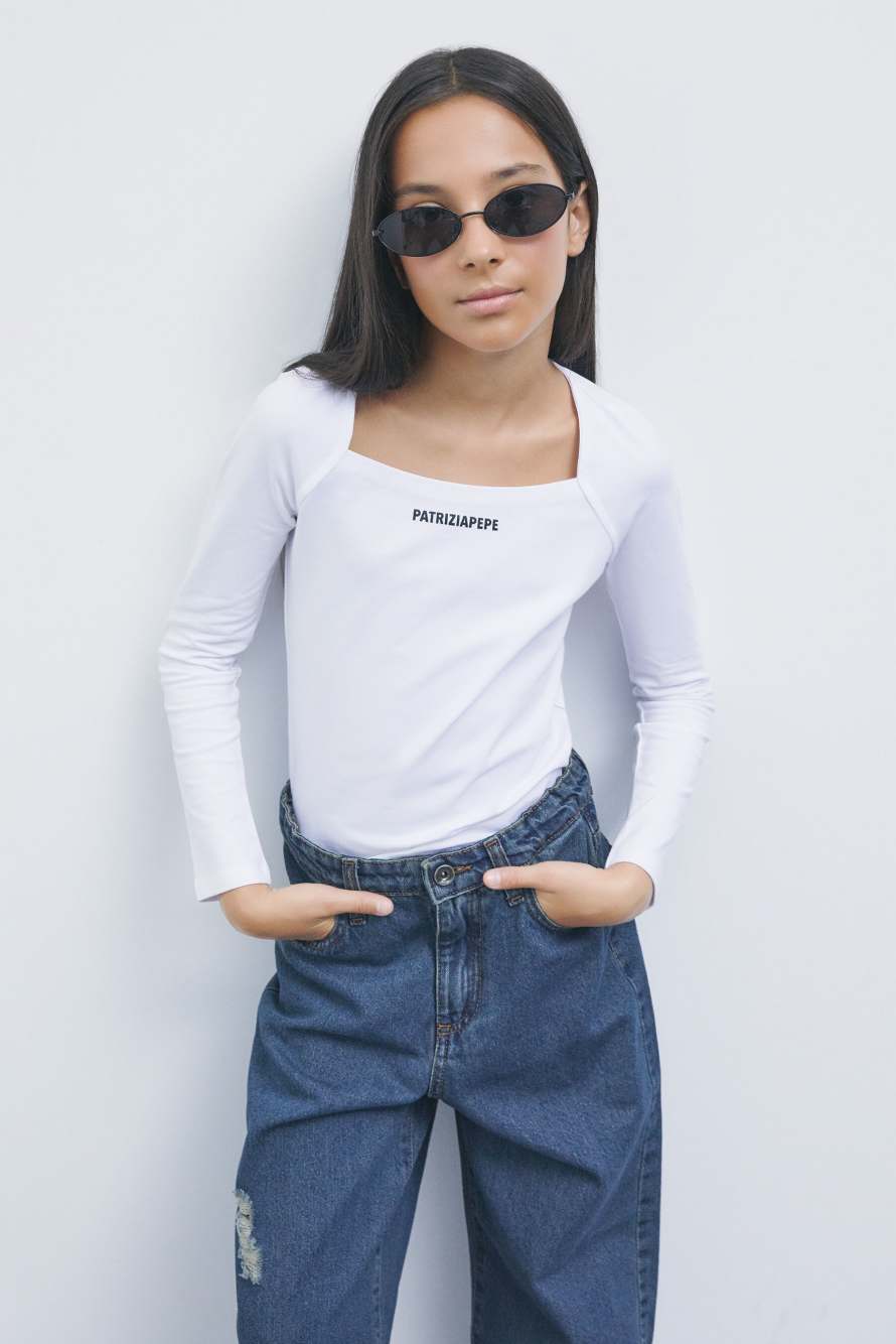 Slim square-neck top, White, Patrizia Pepe