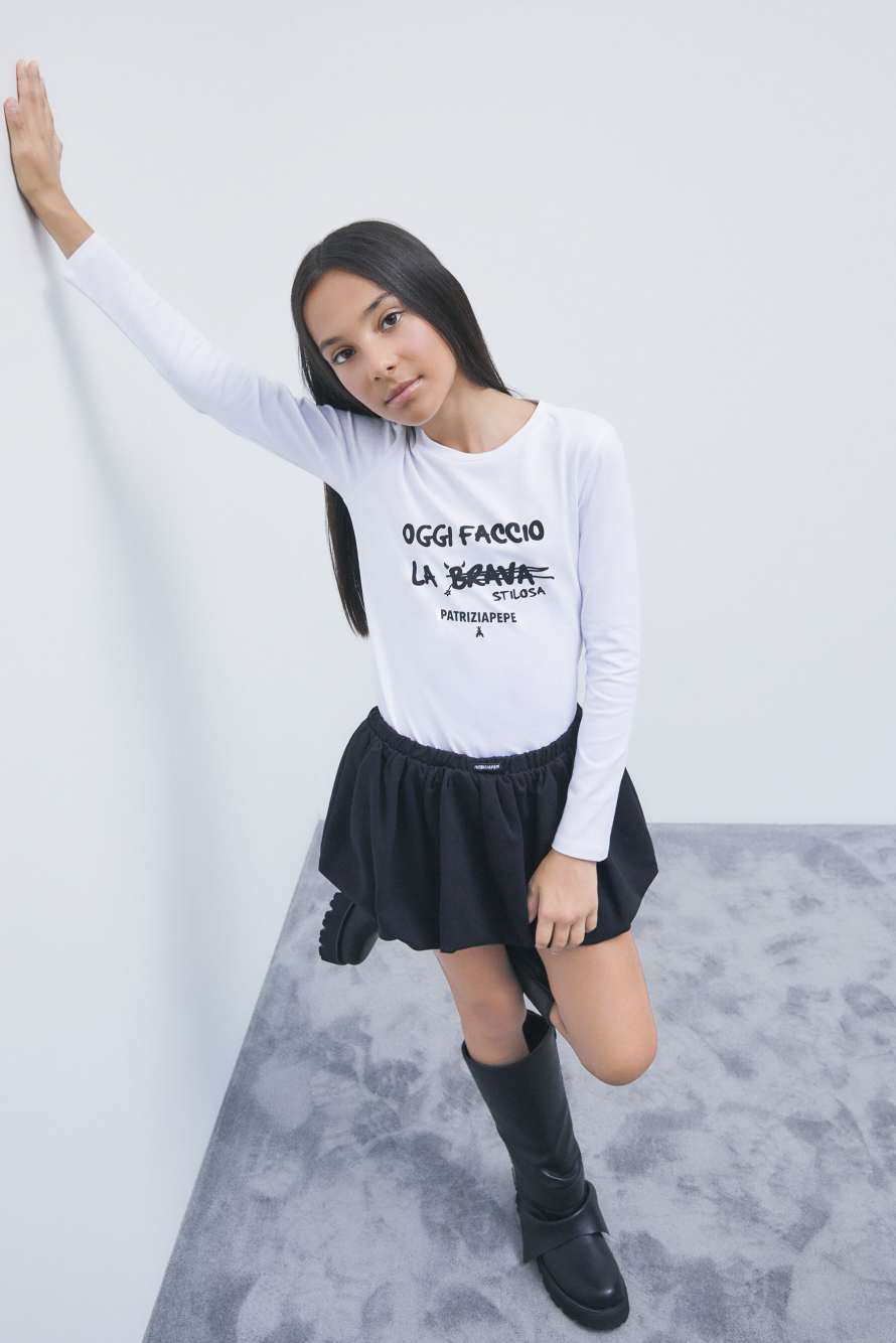 Cotton slogan top, White, Patrizia Pepe