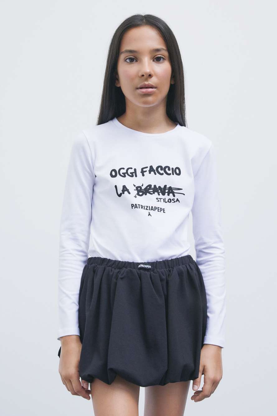 Cotton slogan top, White, Patrizia Pepe