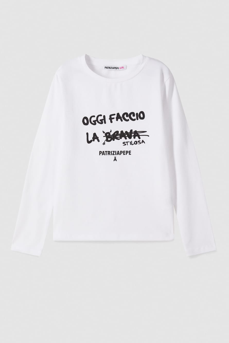Cotton slogan top, White, Patrizia Pepe
