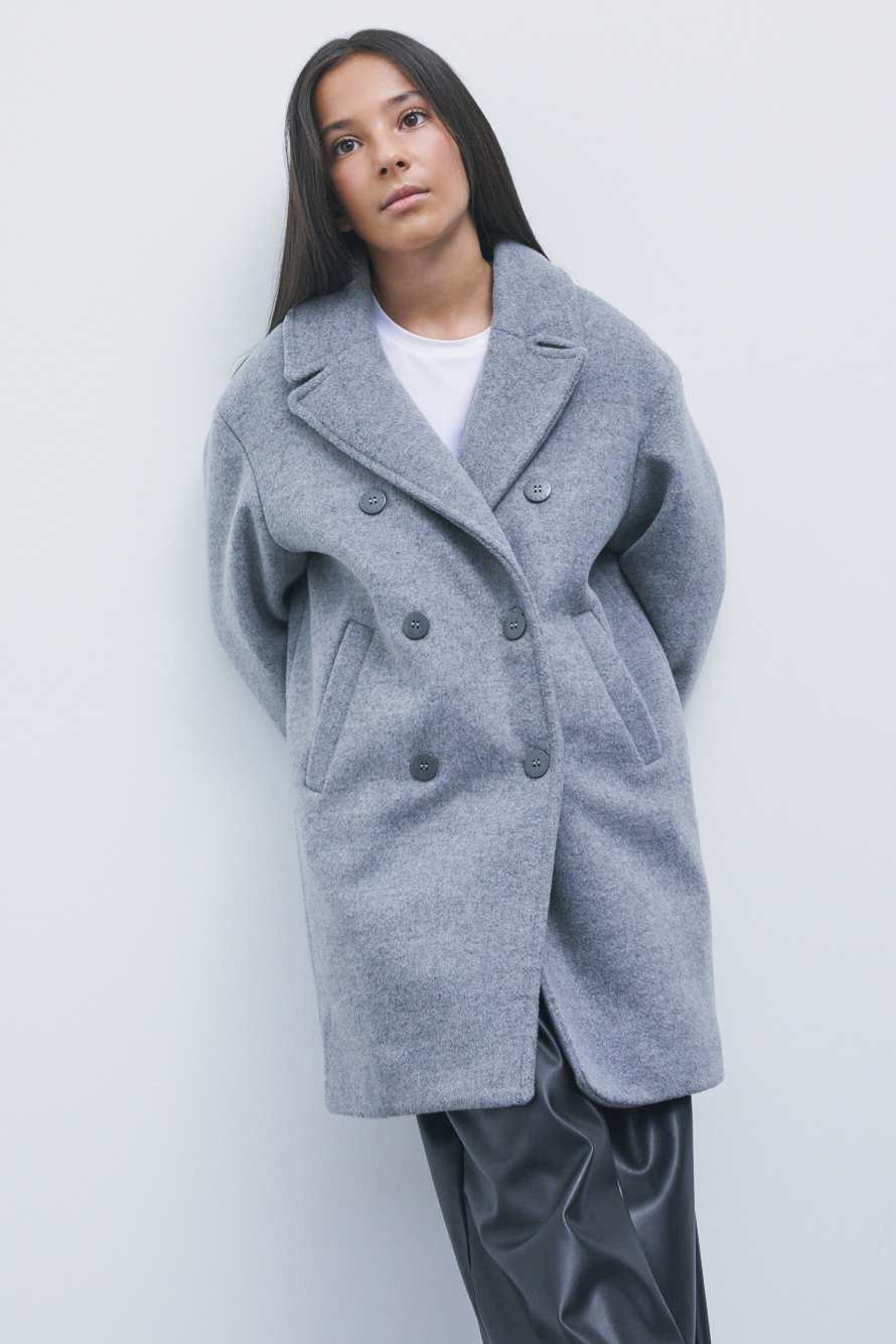 Double-breasted wool-blend coat, Grey, Patrizia Pepe