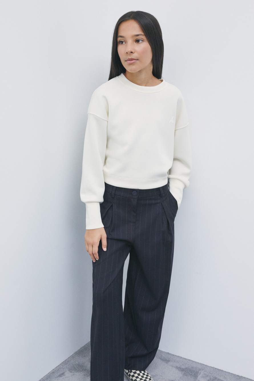Fluid pinstripe trousers with pleats, Blue/Fuchsia, Patrizia Pepe
