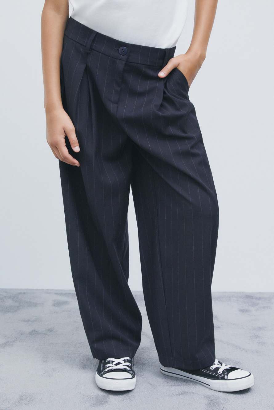Fluid pinstripe trousers with pleats, Blue/Fuchsia, Patrizia Pepe