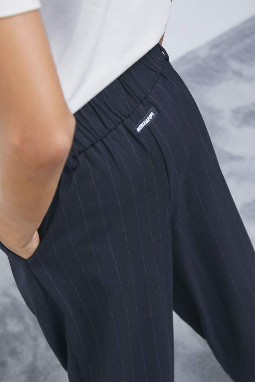 Fluid pinstripe trousers with pleats, Blue/Fuchsia, Patrizia Pepe