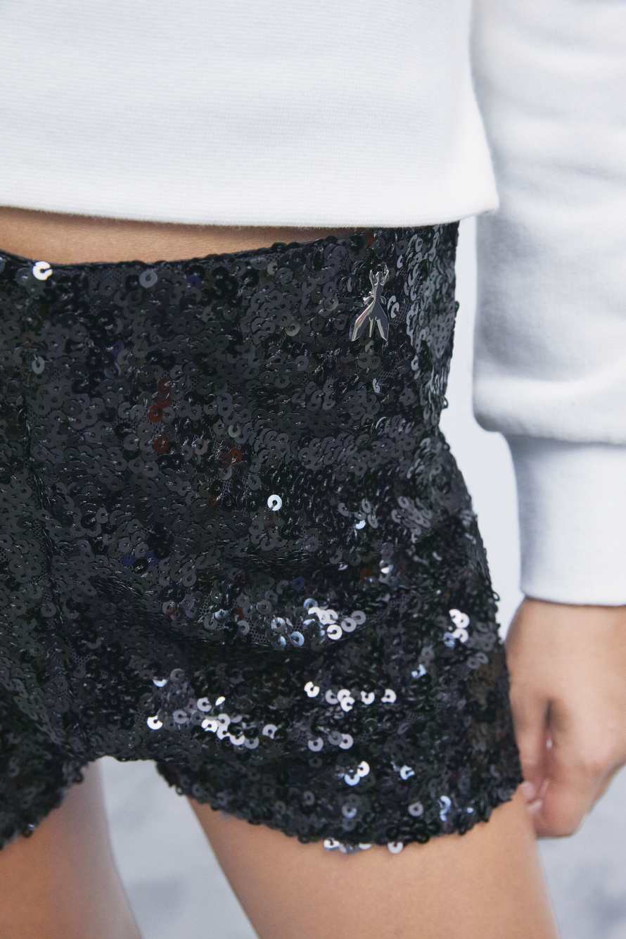 Sequin shorts, Black, Patrizia Pepe