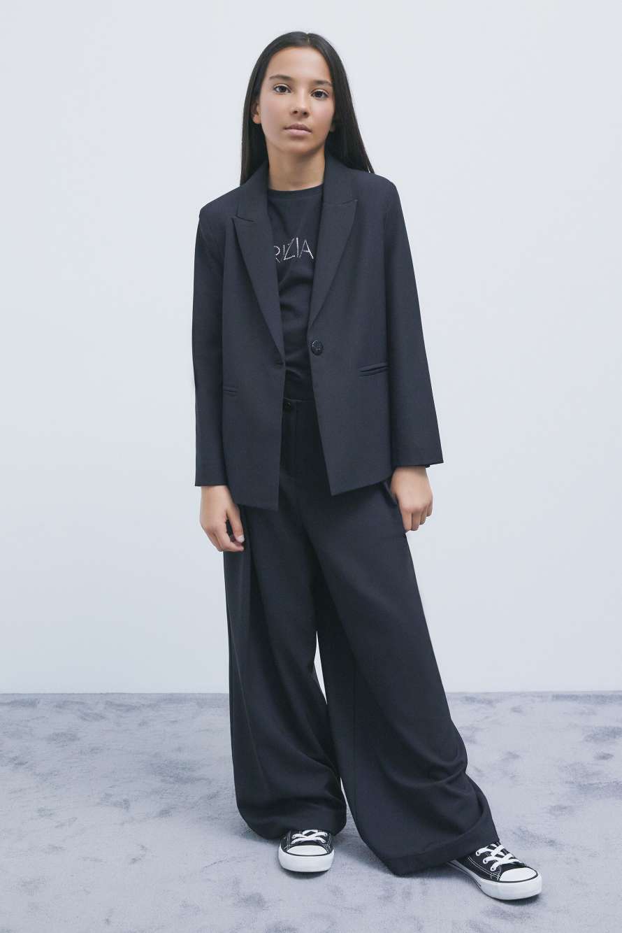 Sabl&eacute; palazzo trousers with pleats, Black, Patrizia Pepe