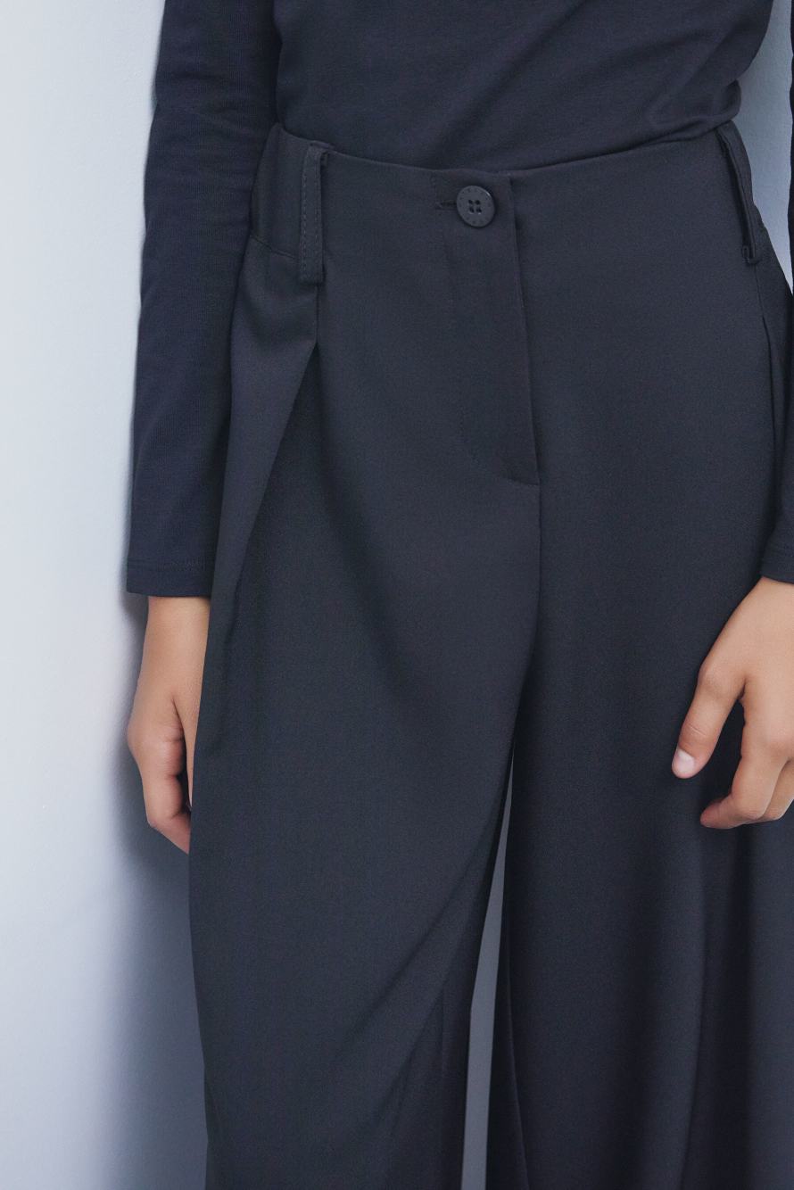 Sabl&eacute; palazzo trousers with pleats, Black, Patrizia Pepe
