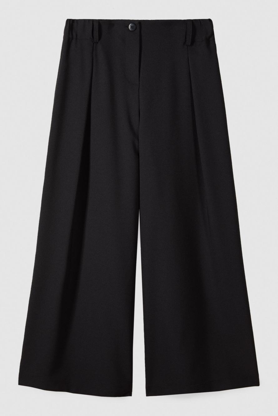Sabl&eacute; palazzo trousers with pleats, Black, Patrizia Pepe