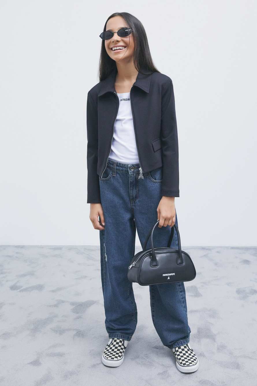 Cropped zip jacket, Black, Patrizia Pepe
