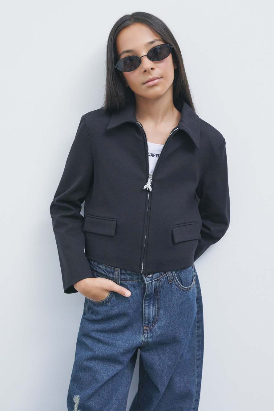 Cropped zip jacket, Black, Patrizia Pepe