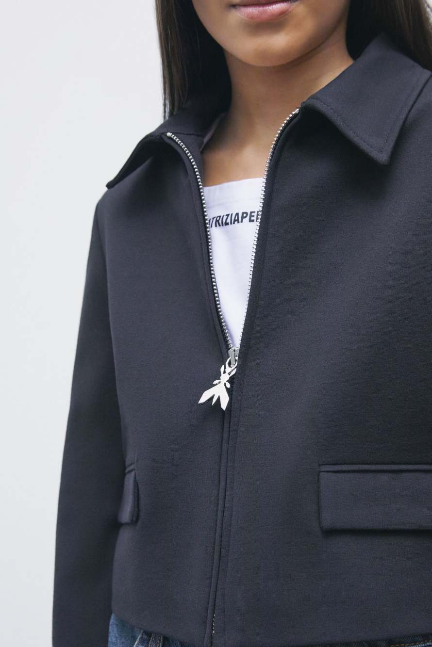Cropped zip jacket, Black, Patrizia Pepe