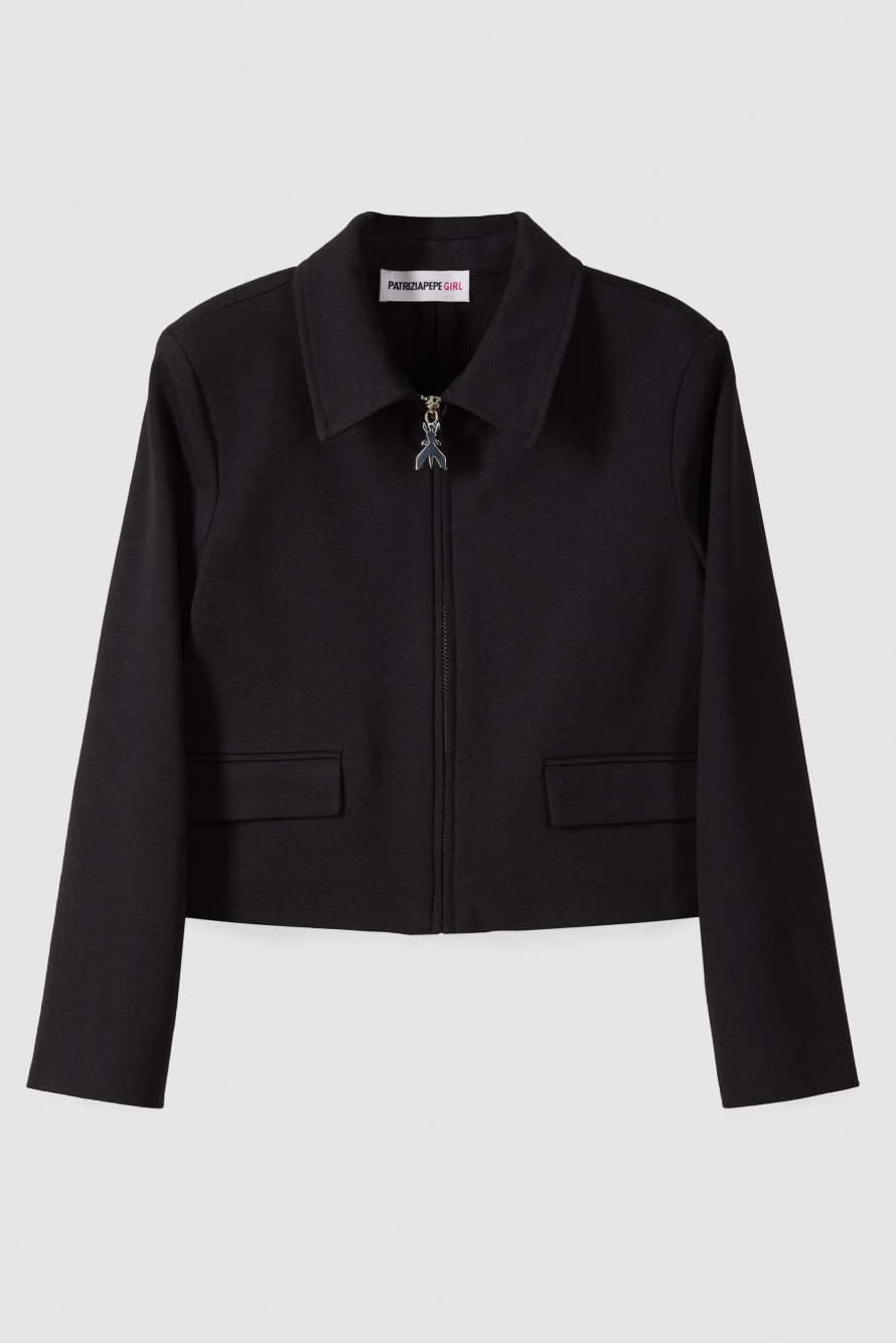 Cropped zip jacket, Black, Patrizia Pepe