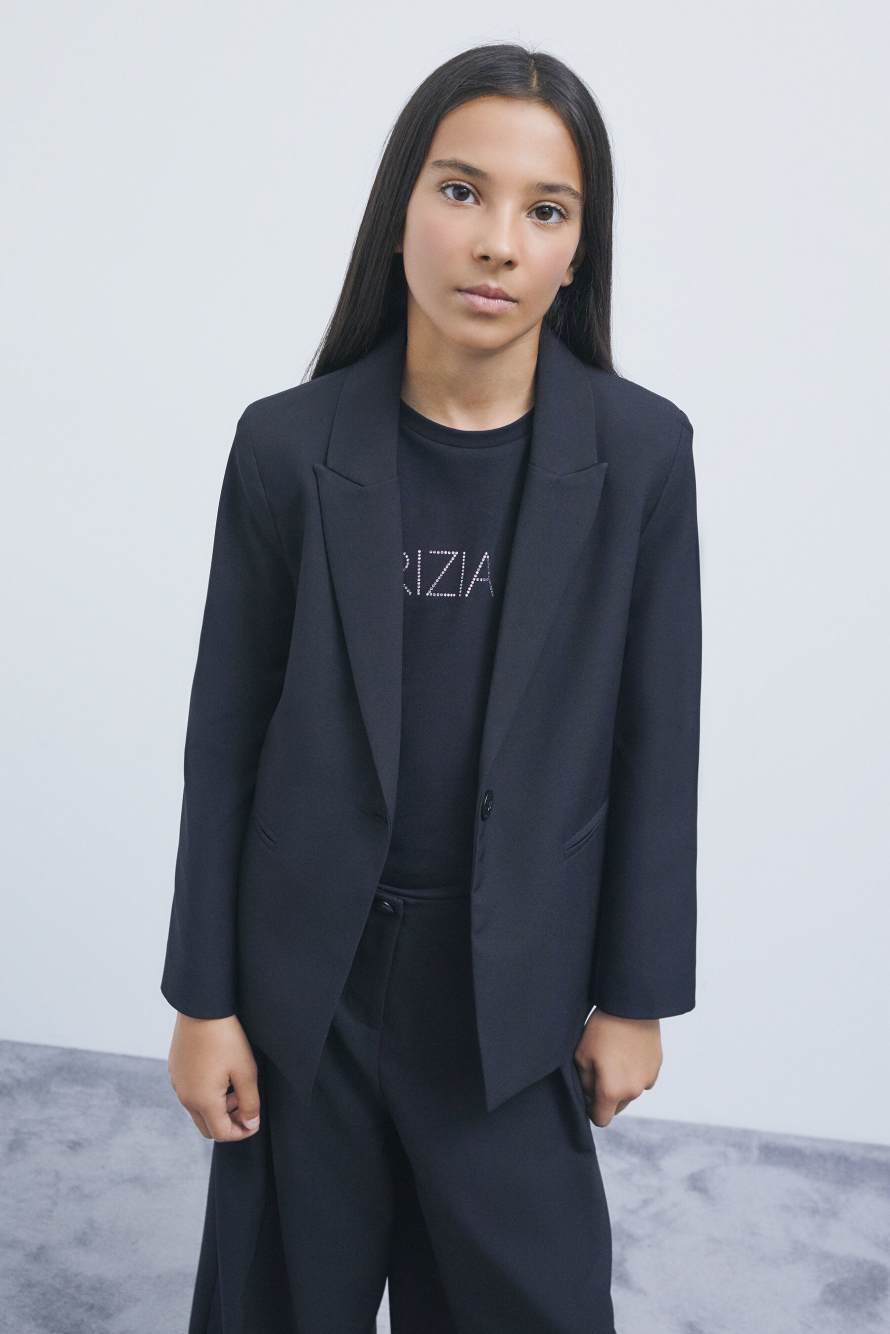 Single-button stretch sabl&eacute; blazer, Black, Patrizia Pepe