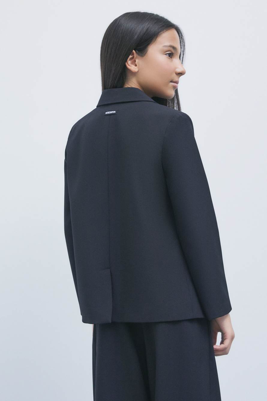Single-button stretch sabl&eacute; blazer, Black, Patrizia Pepe