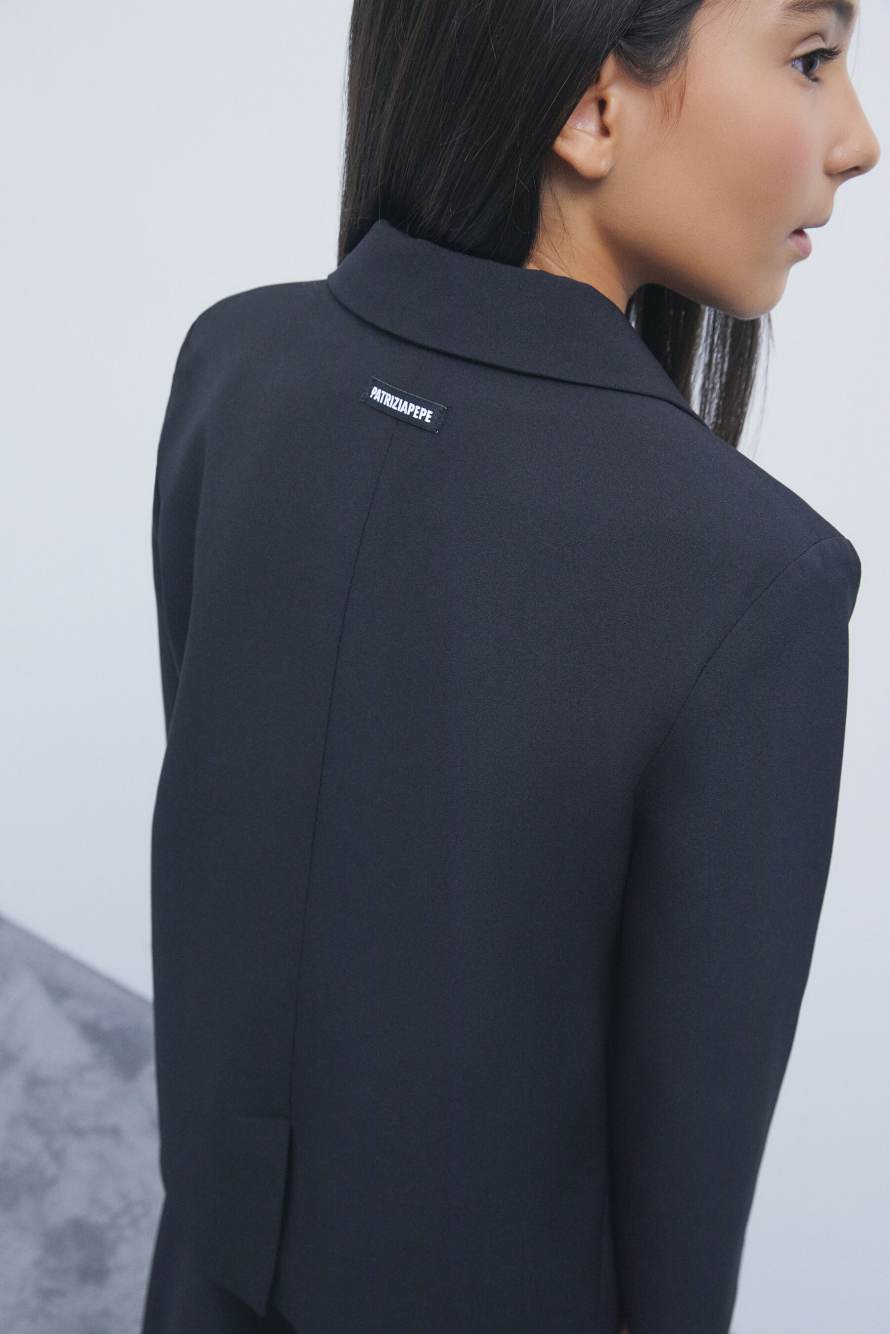 Single-button stretch sabl&eacute; blazer, Black, Patrizia Pepe