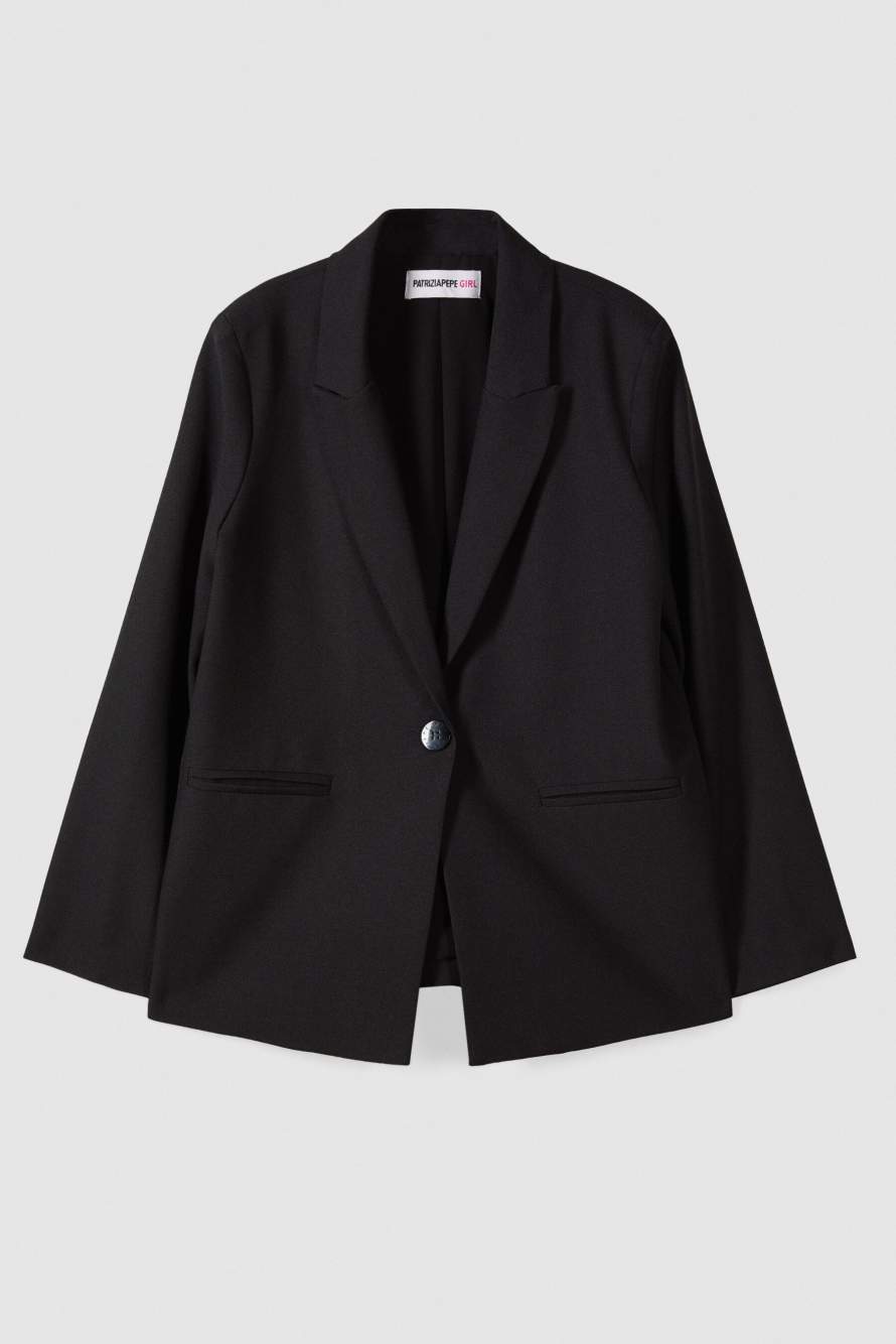 Single-button stretch sabl&eacute; blazer, Black, Patrizia Pepe