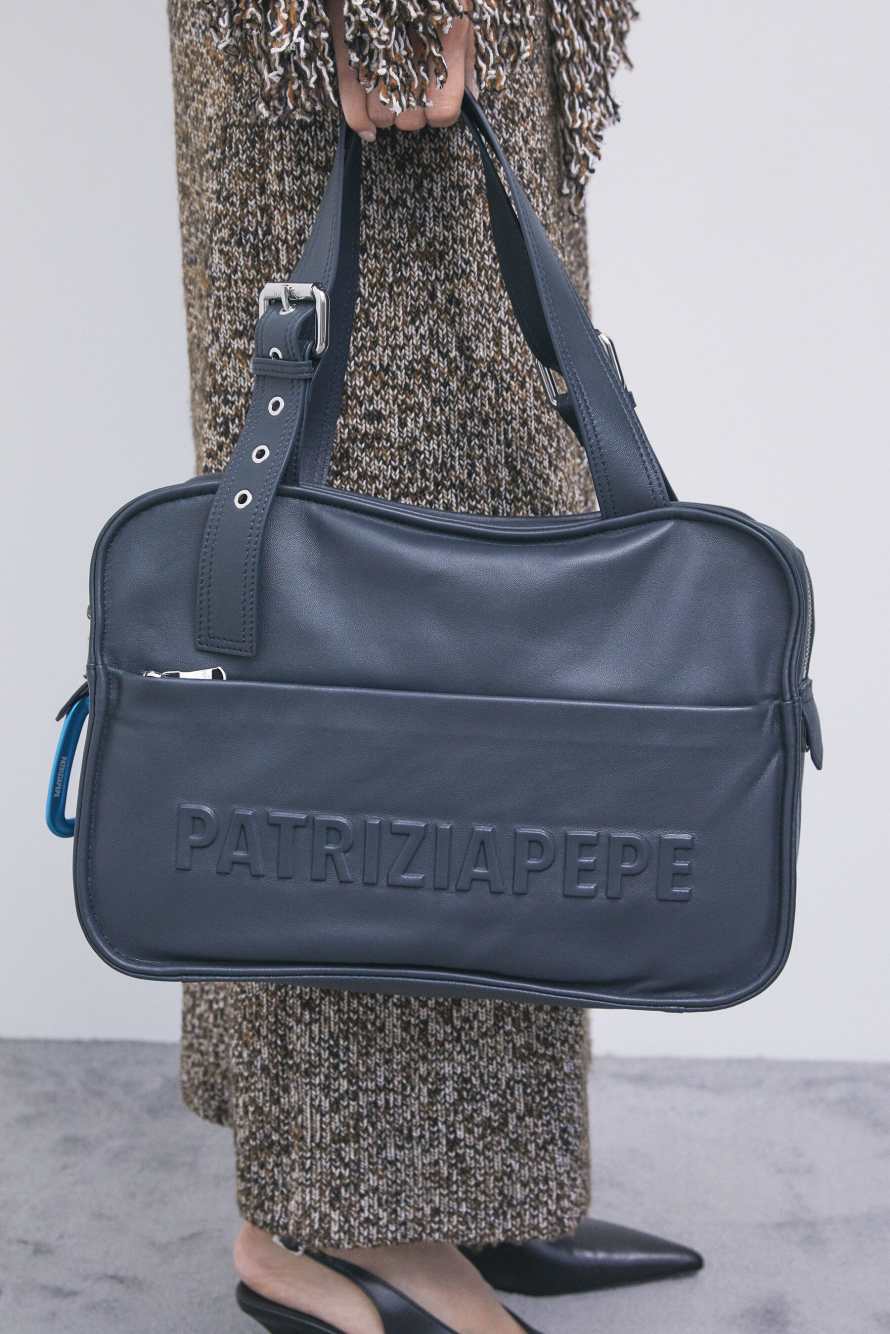 (IM)PERFECTION shopping bag in leather, Blue, Patrizia Pepe