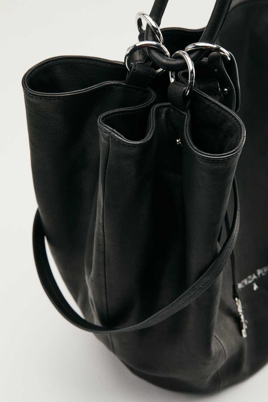 Black Horse leather bucket bag, Black, Patrizia Pepe