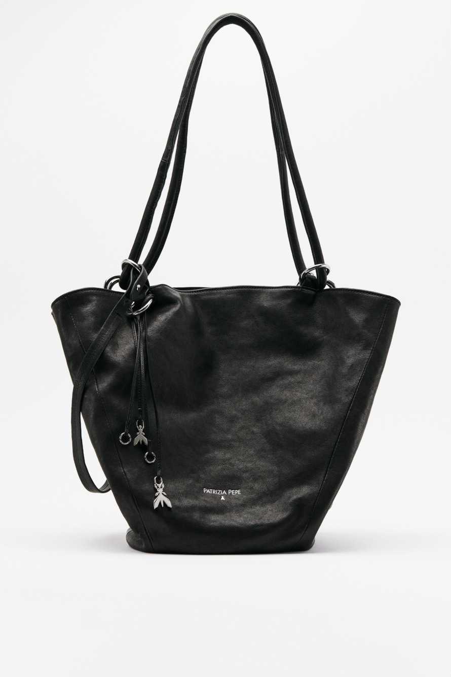 Black Horse leather bucket bag, Black, Patrizia Pepe