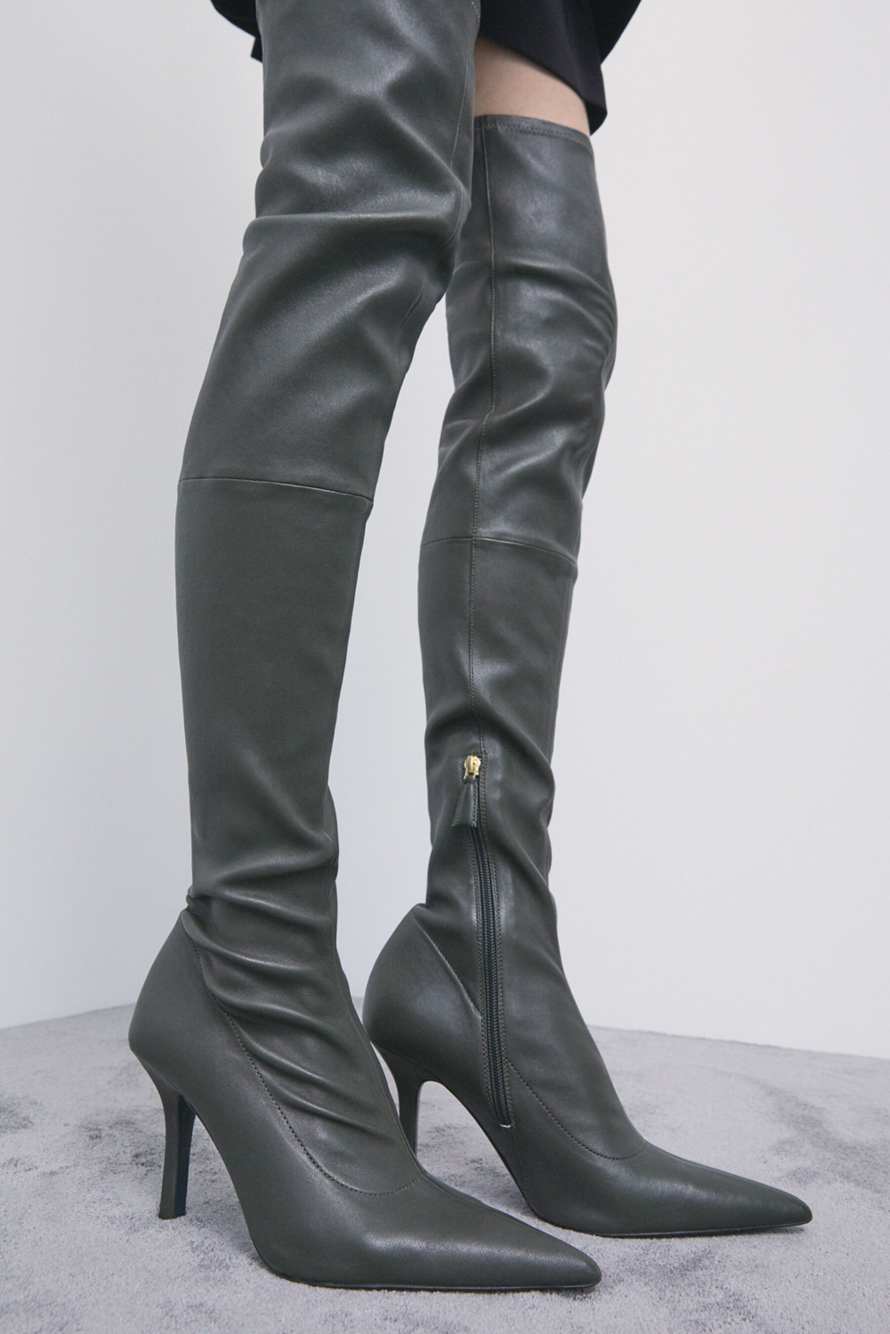 Stretch nappa over-the-knee boots with heel, Green, Patrizia Pepe