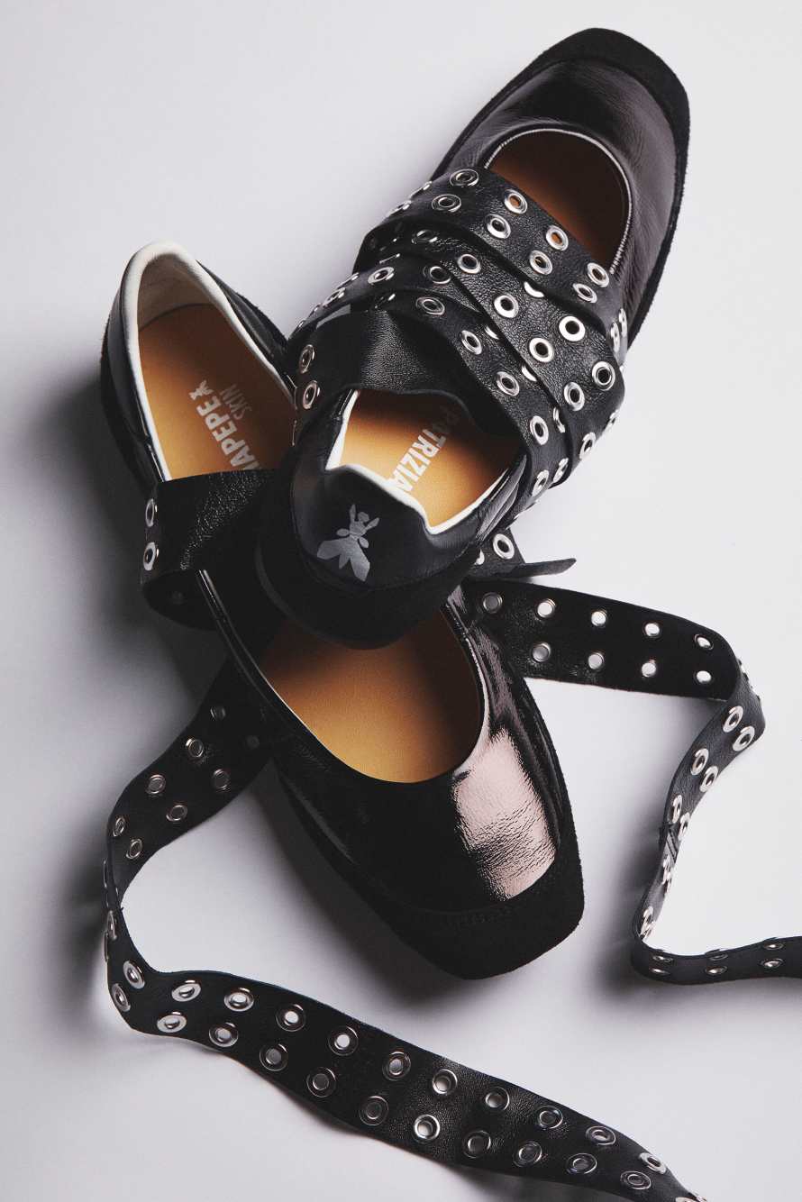 Dancing SKIN glossy studded ballerinas, Black, Patrizia Pepe