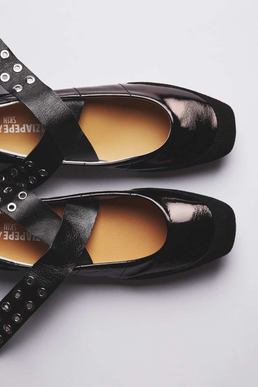 Dancing SKIN glossy studded ballerinas, Black, Patrizia Pepe
