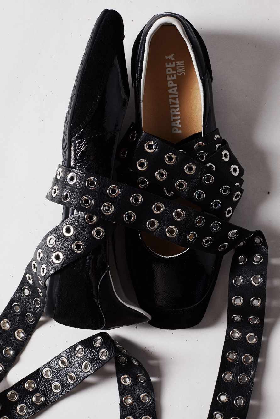 Dancing SKIN glossy studded ballerinas, Black, Patrizia Pepe