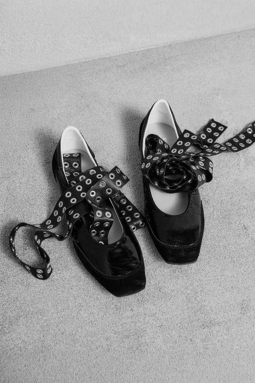 Dancing SKIN glossy studded ballerinas, Black, Patrizia Pepe