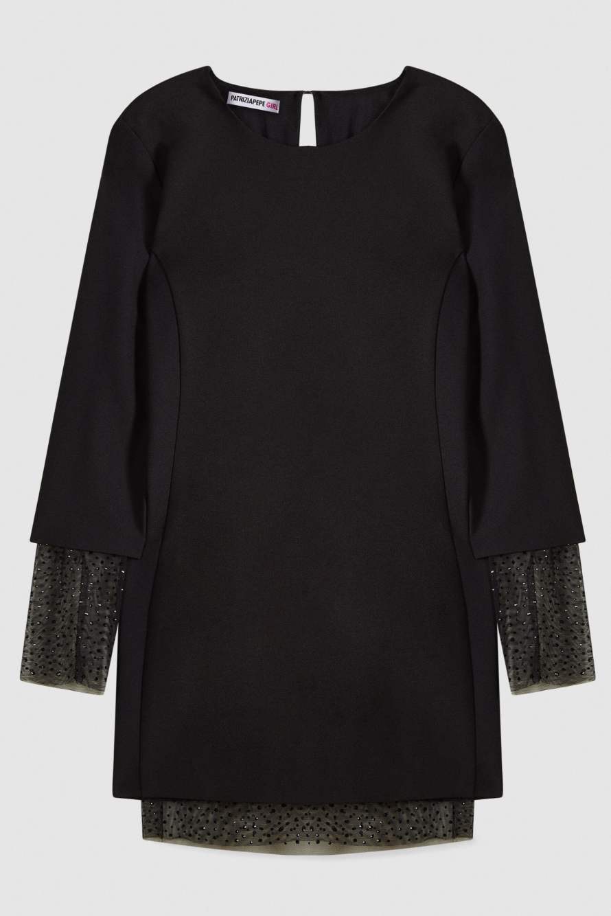 Bodycon dress with tulle and rhinestones, Black, Patrizia Pepe