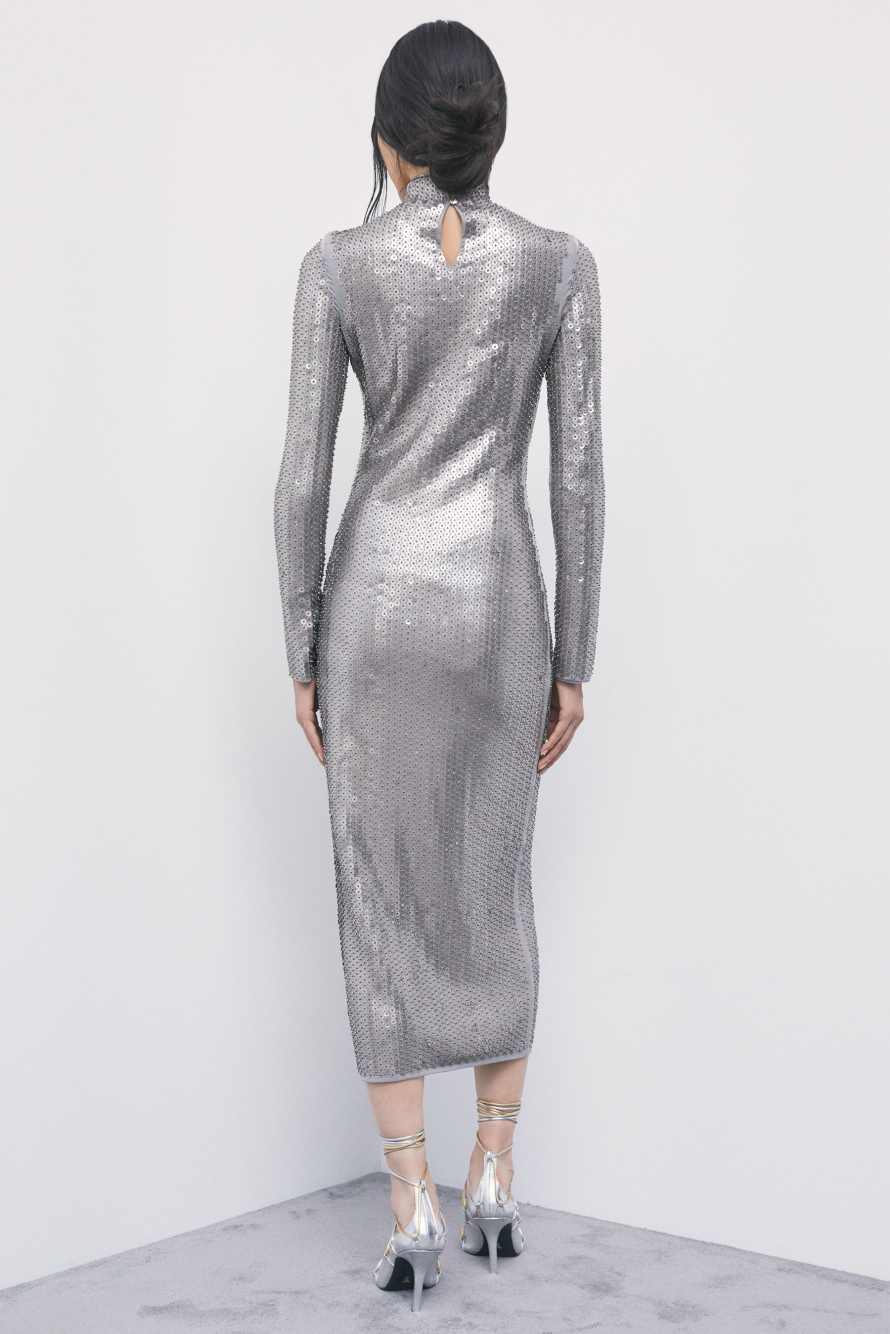 Langes Paillettenkleid, Silber, Patrizia Pepe