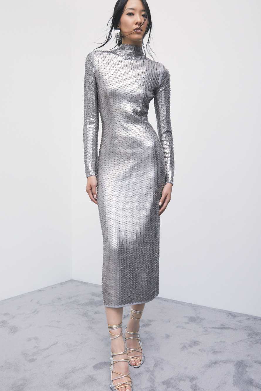 Langes Paillettenkleid, Silber, Patrizia Pepe