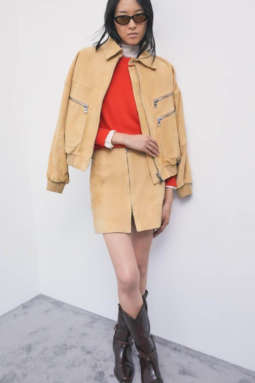 Jupe courte en daim avec zip, Beige, Patrizia Pepe