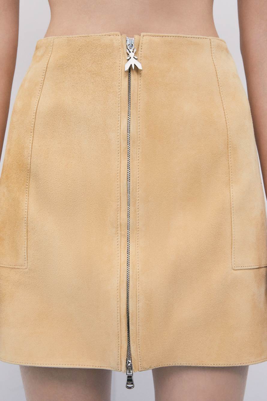 Jupe courte en daim avec zip, Beige, Patrizia Pepe