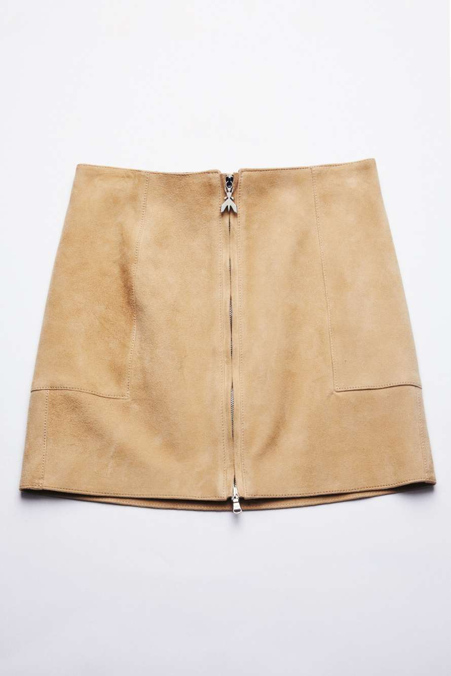 Jupe courte en daim avec zip, Beige, Patrizia Pepe