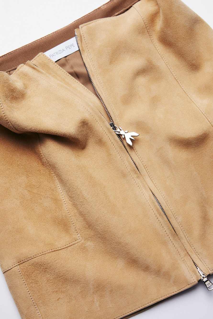 Jupe courte en daim avec zip, Beige, Patrizia Pepe