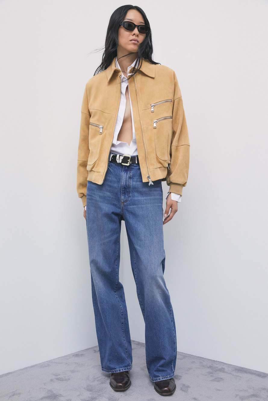 Oversized suede-leather jacket, Beige, Patrizia Pepe
