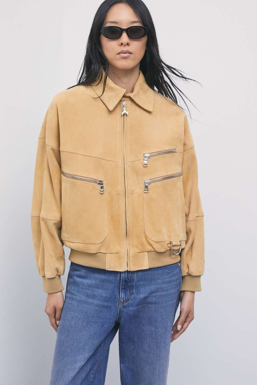 Oversized suede-leather jacket, Beige, Patrizia Pepe