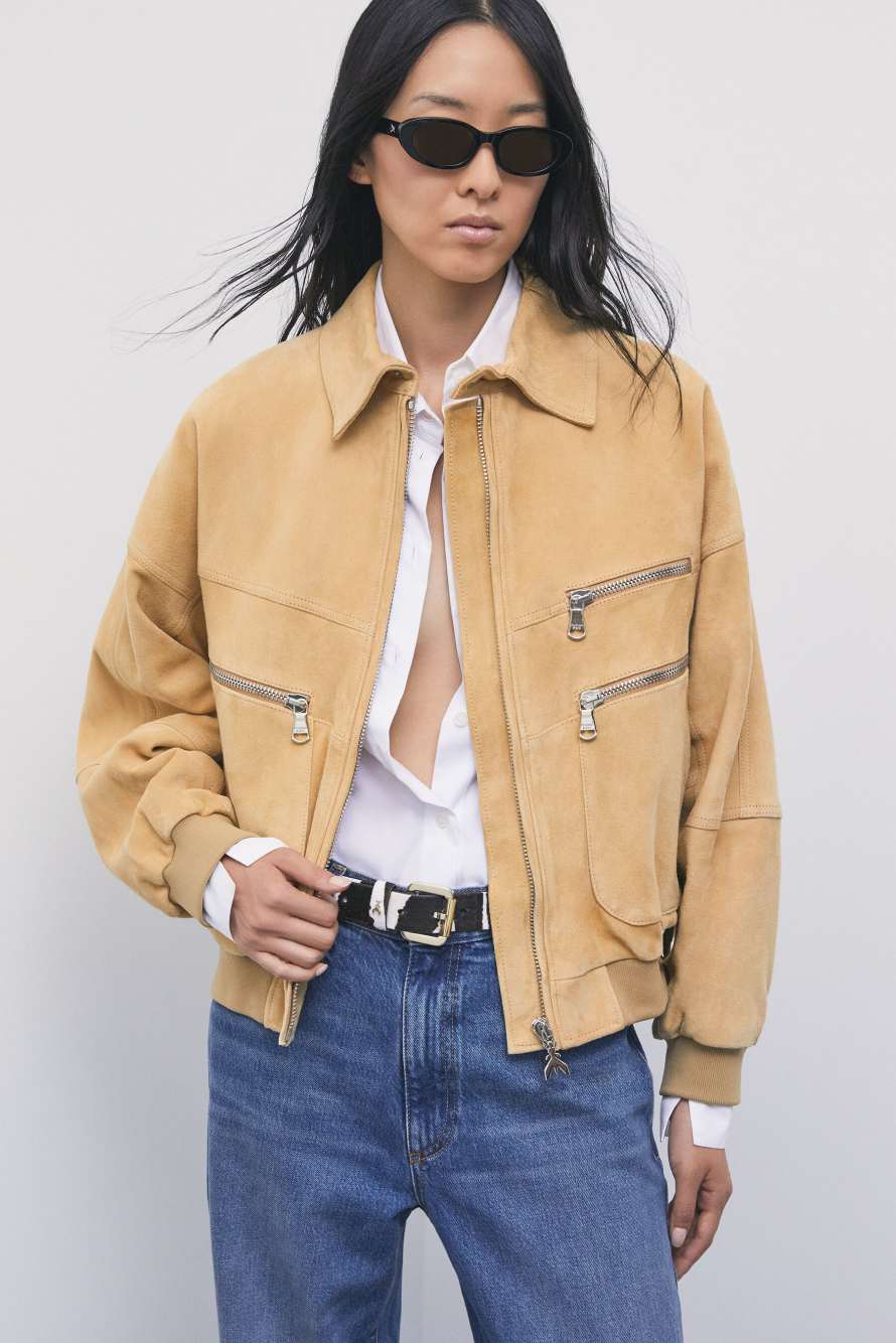 Oversized suede-leather jacket, Beige, Patrizia Pepe