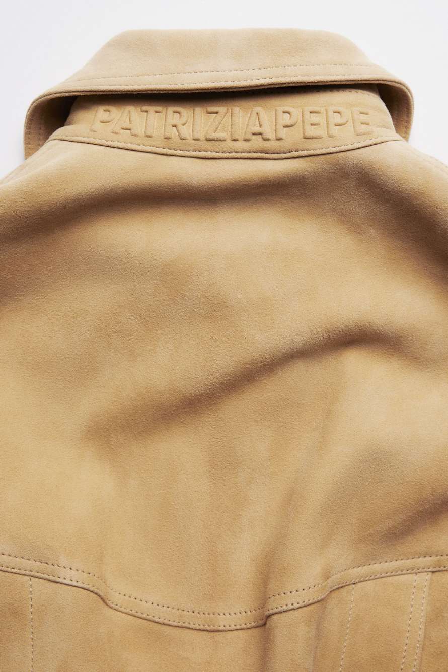 Oversized suede-leather jacket, Beige, Patrizia Pepe
