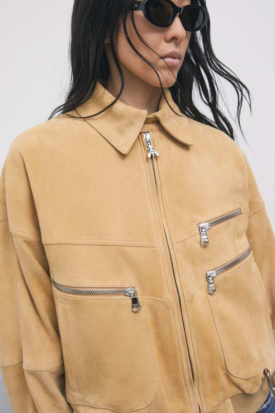 Oversized suede-leather jacket, Beige, Patrizia Pepe