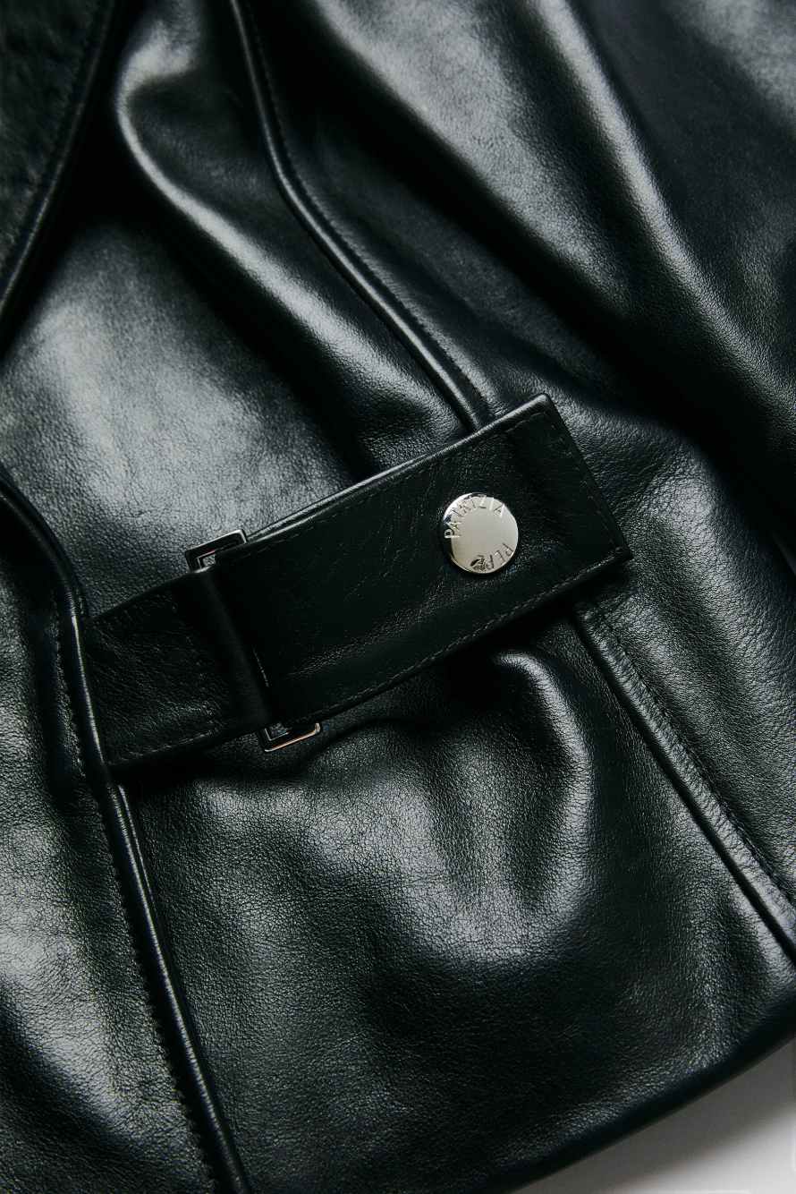 Oversized leather biker jacket, Black, Patrizia Pepe