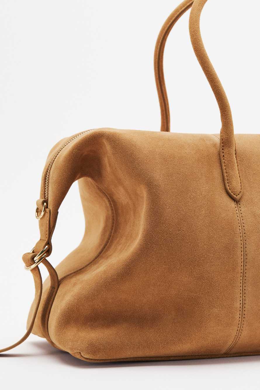New Business large suede top handle bag, Beige, Patrizia Pepe