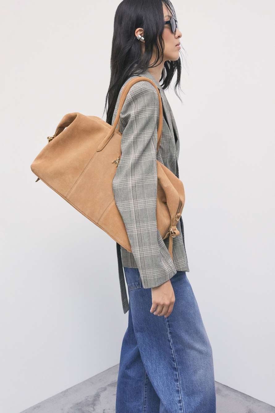 New Business large suede top handle bag, Beige, Patrizia Pepe