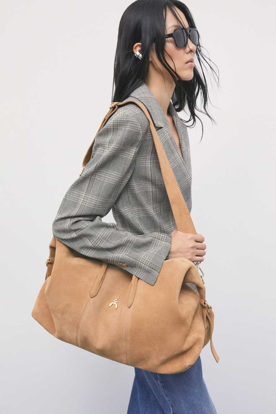New Business large suede top handle bag, Beige, Patrizia Pepe