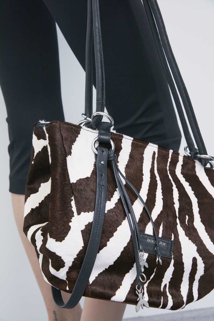 Black Horse zebra print bucket bag, Black/White, Patrizia Pepe