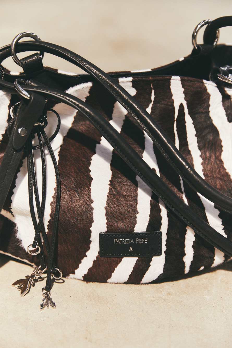 Black Horse zebra print bucket bag, Black/White, Patrizia Pepe