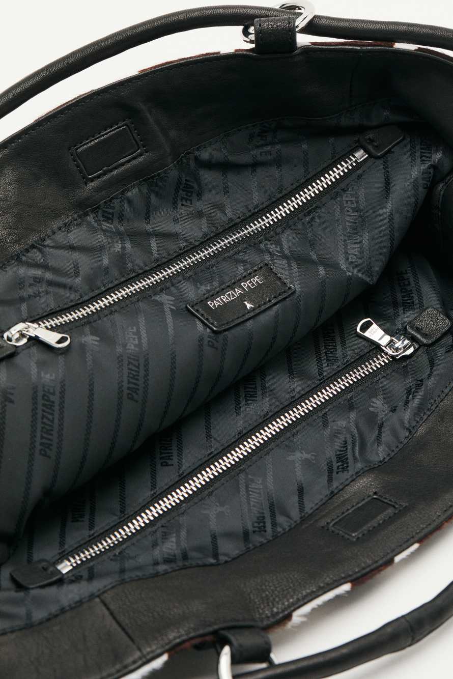 Black Horse zebra print bucket bag, Black/White, Patrizia Pepe