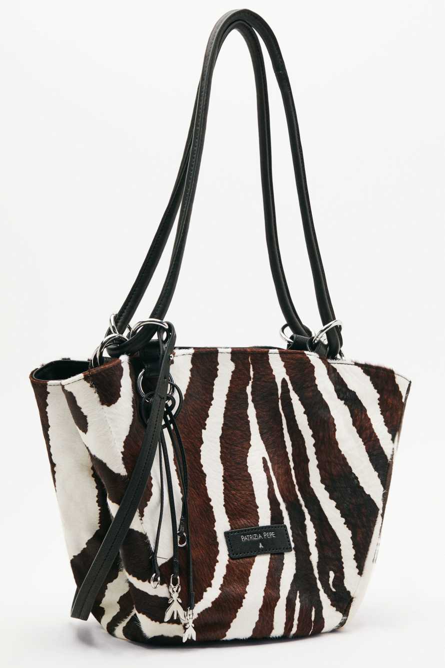 Black Horse zebra print bucket bag, Black/White, Patrizia Pepe